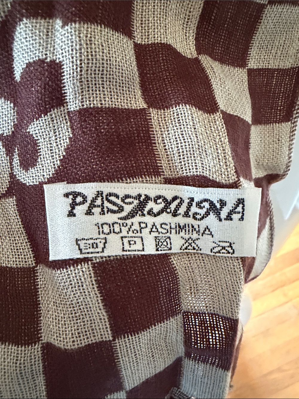 pashmina Brown and Cream Mixed Pattern Fringe Wrap LV - Picture 2 of 6